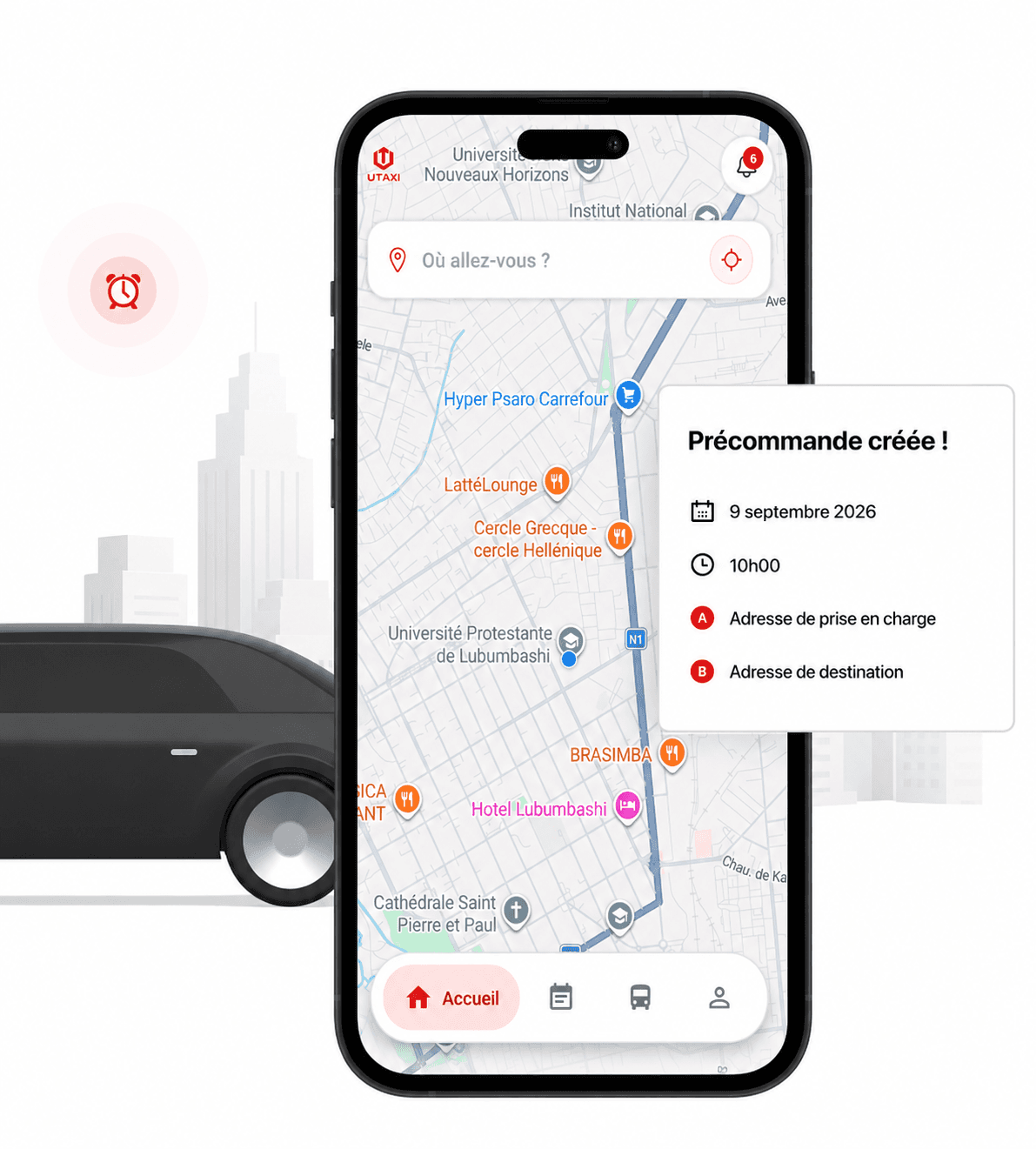 Interface UTAXI pour commandes instantanées et précommandes